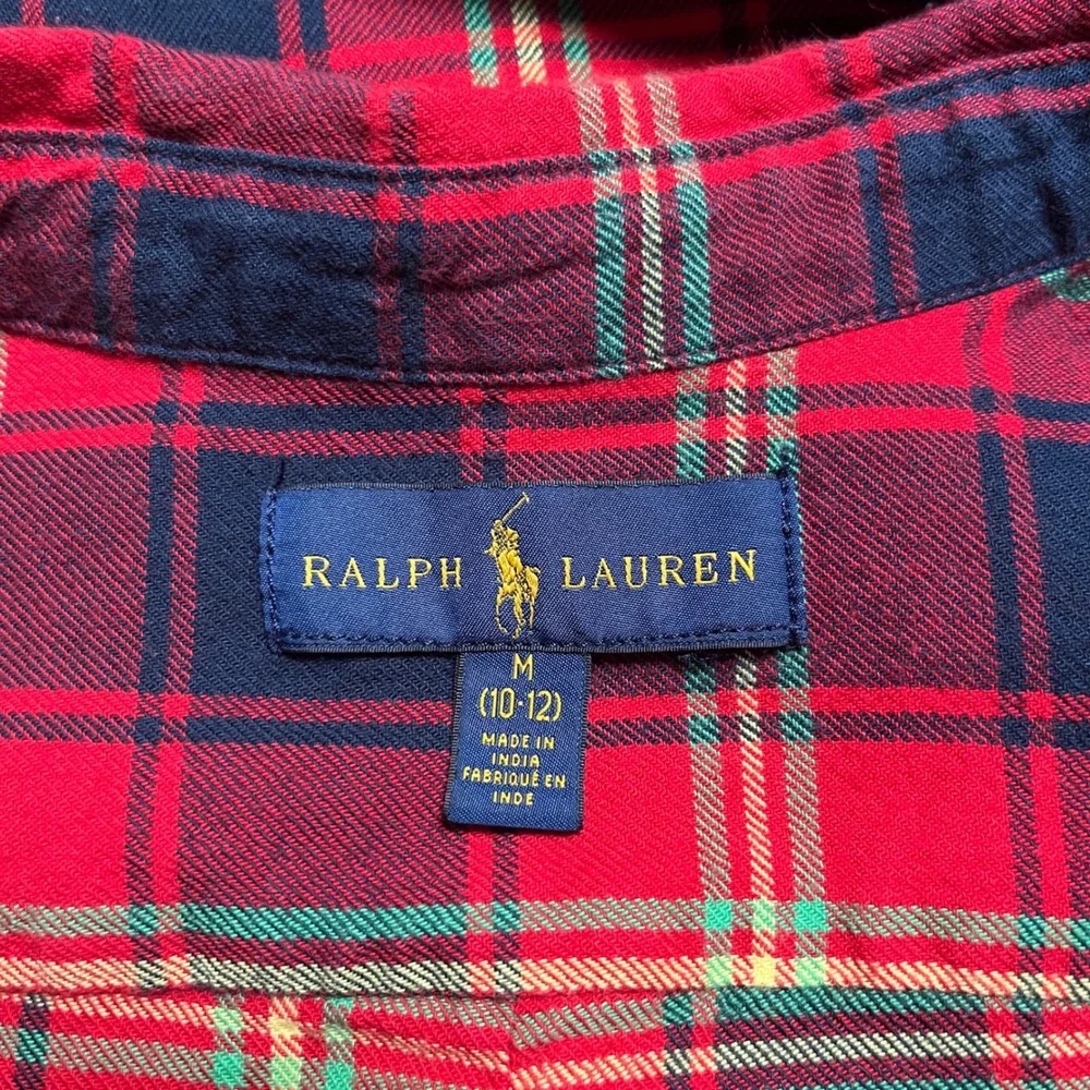 Ralph Lauren Flannel Shirt Boys Size 10/12 Red Plaid 100% Cotton Preppy Classic